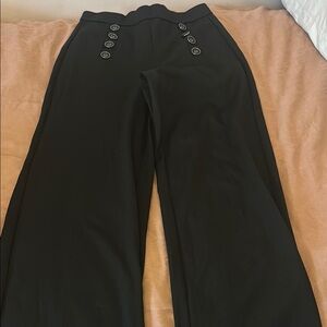 Ellen Tracy Black High-Waist Wide-Leg sailor style Pants w/Button Accents-size S